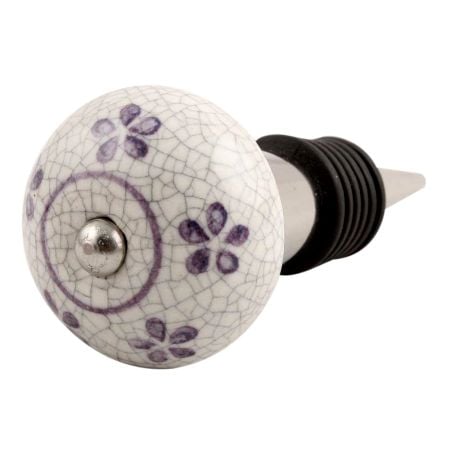 Purple Floral Crackle Ceramic Wine Stopper